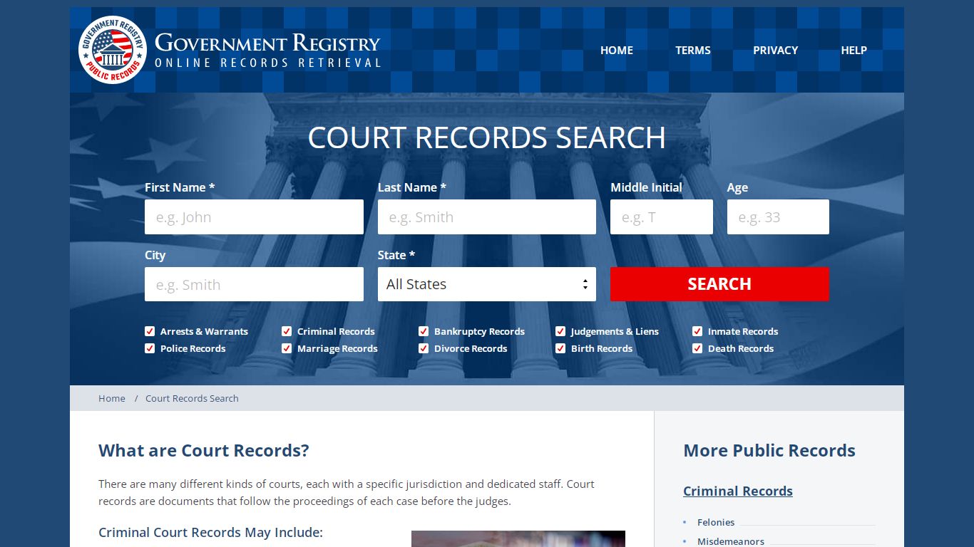 Court Records Search - GovernmentRegistry.Org